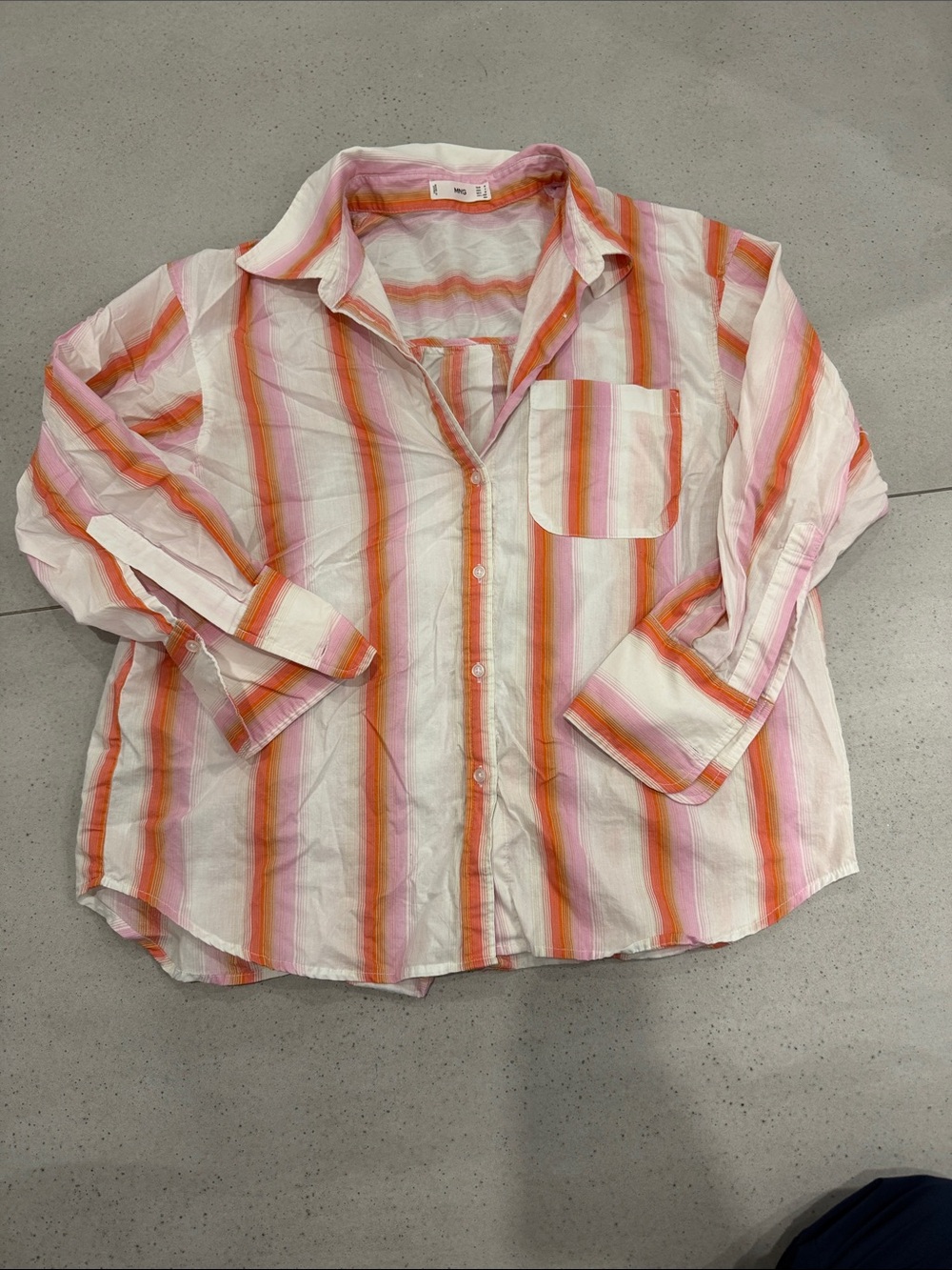 Mango Striped Button-Down Shirt in White, Pink & Orange